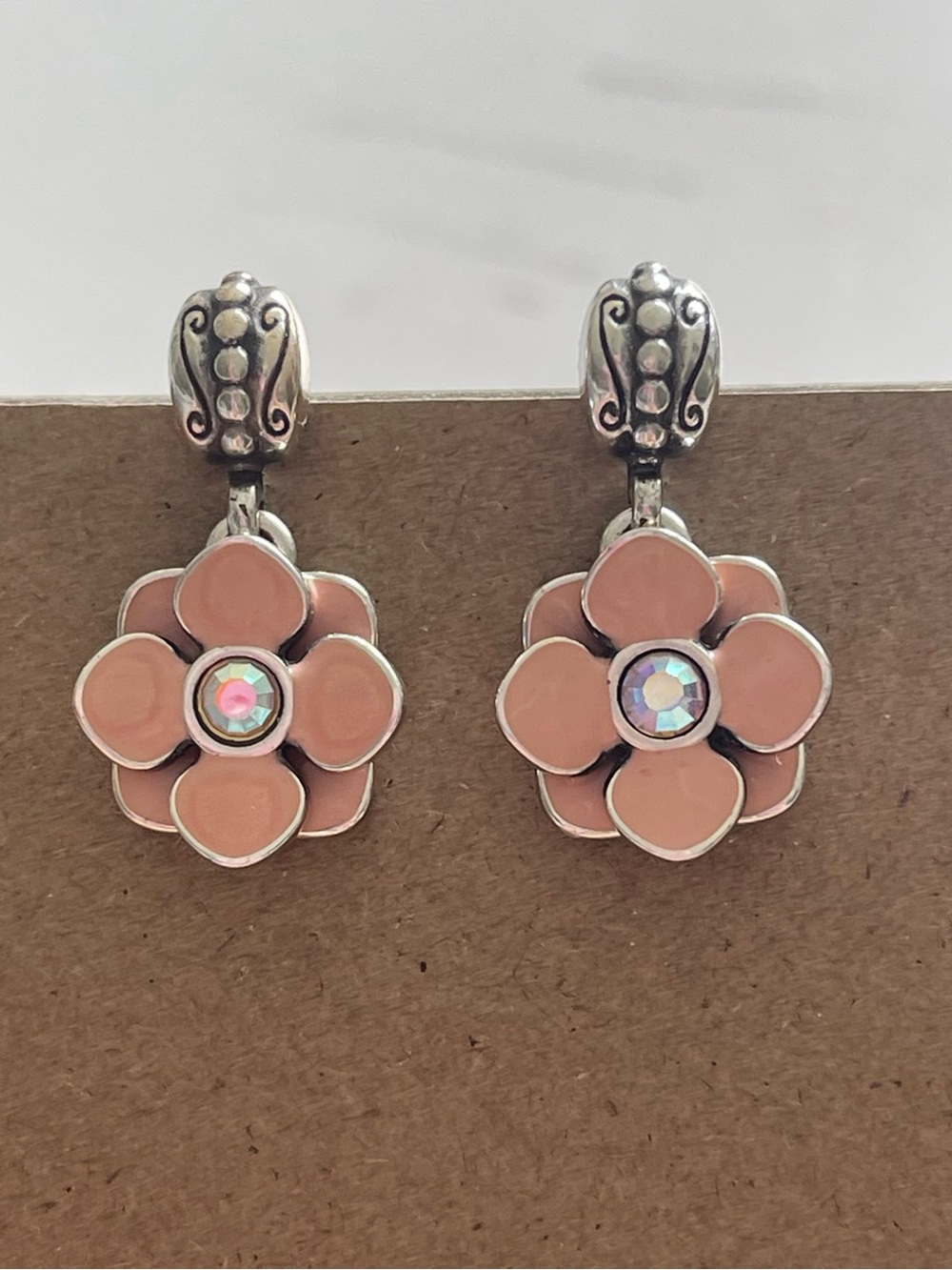 Brighton Pink Floral Drop Earrings with Iridescent Centers
